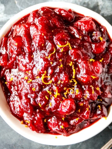 Grand marnier cranberry sauce in a white dish.